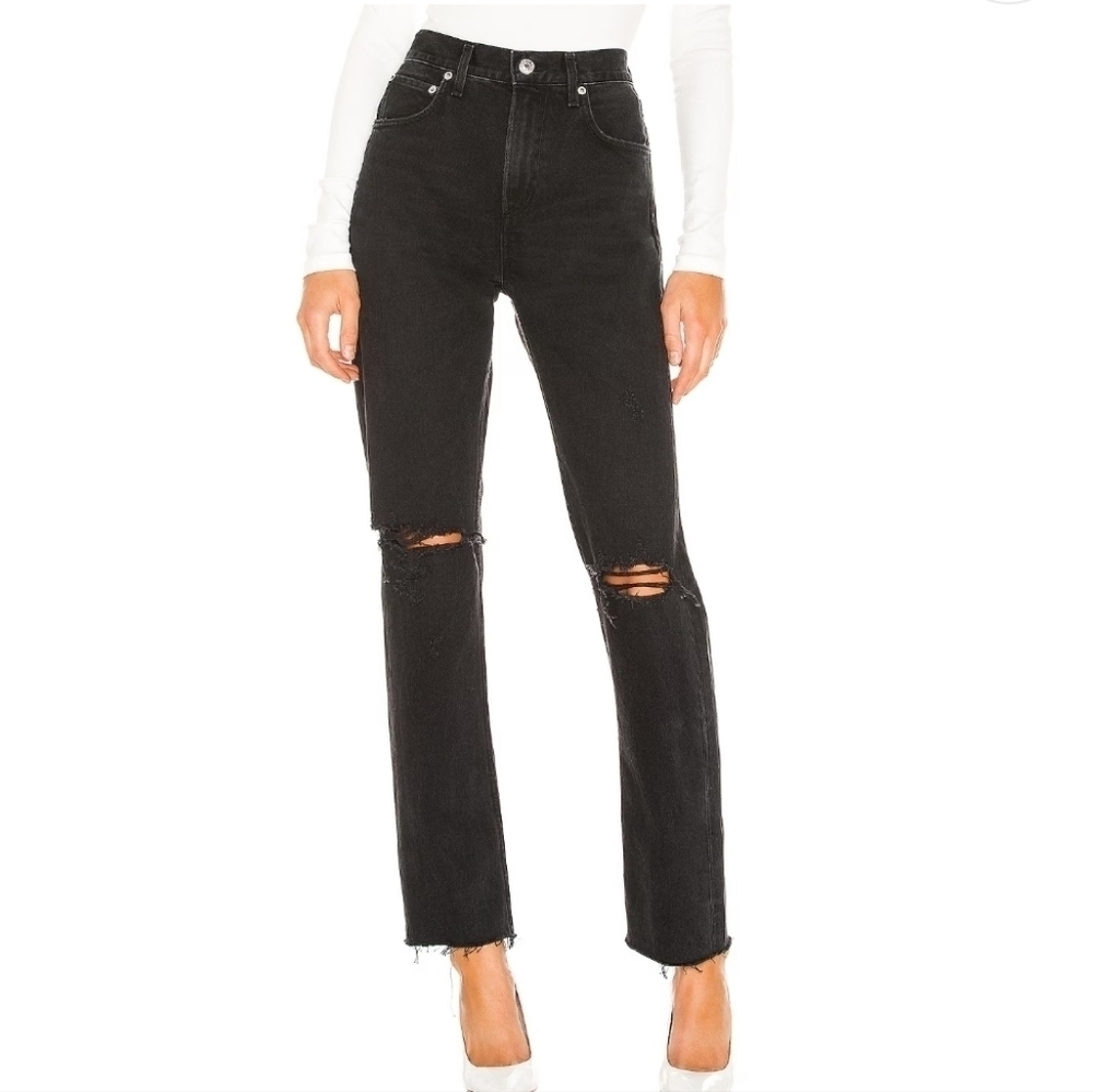 AGOLDE Cherie High Rise Straight Jeans In Distortion Black Size 25